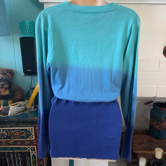 VINTAGE NWT OMBRÉ DIP DYE LONG COTTON CARDIGAN SWEATER BOHO TIE DYE - Picture 3 of 6